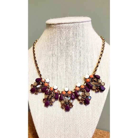 Vintage J. Crew Chunky Statement Rhinestone Necklace - Picture 2 of 8